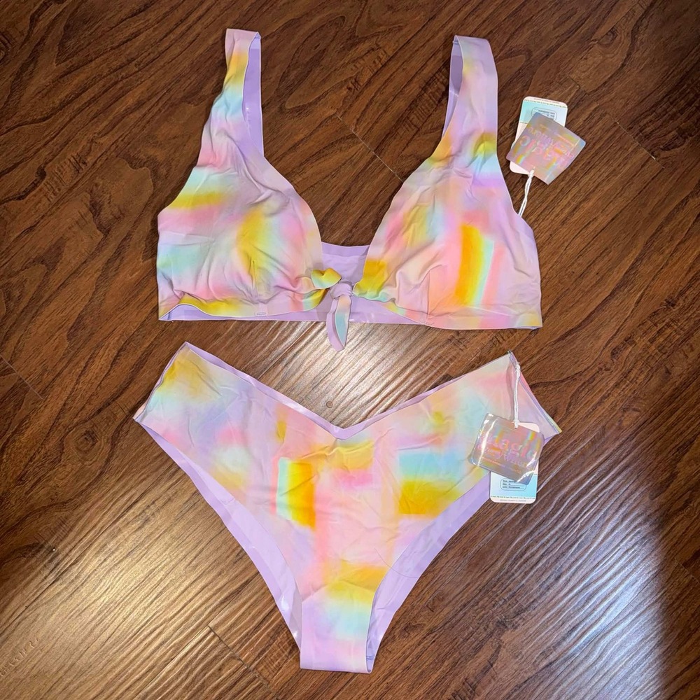 NEW Onewith Bikini Set Wonderwave Tie Dye Jennings Westerly XL Swimsuit Pastel